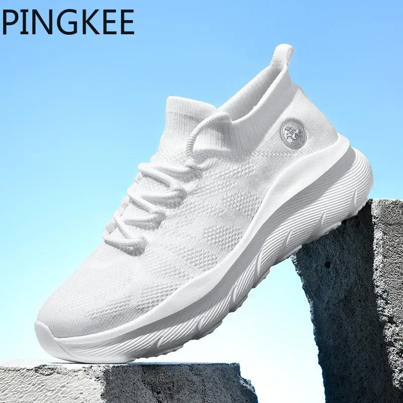 PINGKEE Stretch Knit Unisex Men's Women Sneakers Trail Running Man Sneakers Men Shoes Mesh Upper Fitness Fashion Comfort Shoes