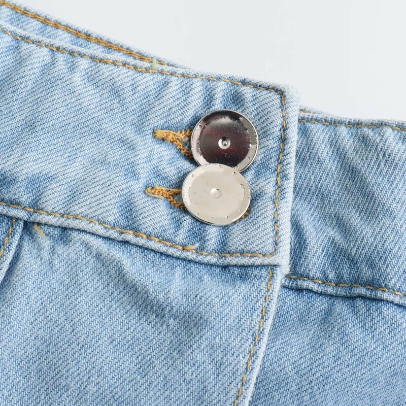 Dames Nieuwe Sexy Pikante Meisje Hoge Taille Knoop Decoratie Mini Jeans Rok
