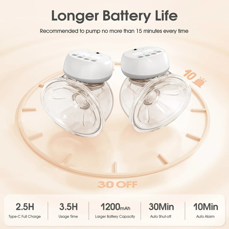 Tiralatte elettrico indossabile, 12 livelli e 3 modalità pompa per l'allattamento a mani libere a prova di perdite senza BPA con telecomando, LCD