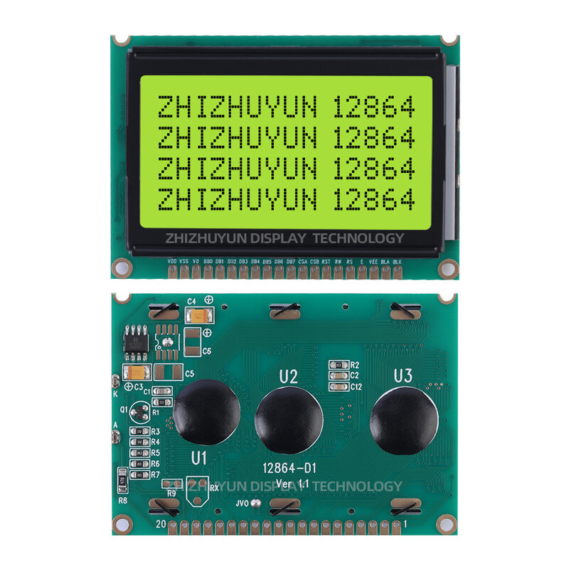 Módulo LCD de matriz de puntos gráficos LCD12864-D1, película gris, caracteres negros, 128x64, KS0108, módulo LCM