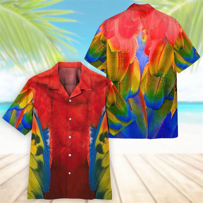 Camisas hawaianas con estampado 3d de loro para hombre, Blusa de manga corta, Tops de fiesta de vacaciones, camiseta de gran tamaño, ropa Harajuku