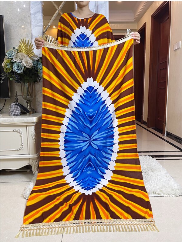 2024 Summer Party Dress Short Sleeve With Big Scarf Printing Floral Loose Boubou Maxi Islam African Women Diamond Abaya Clothing