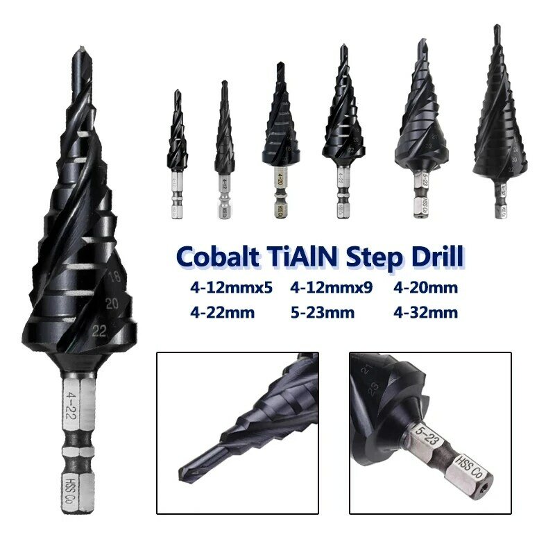 M35 Kobalt TiALN Schritt Bohrer Spiral Nut 3 Flöten Hex Schaft Industrie Qualität Metall Bohren Loch Sah Für Edelstahl stahl