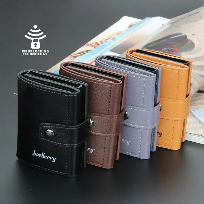Dompet pendek Pria, dengan gesper magnetik, dompet kulit PU lipat, tas kartu multifungsi modis
