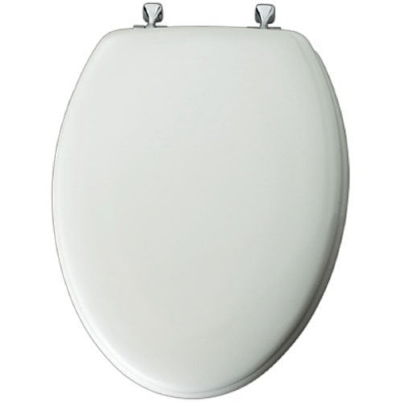 Mayfair Edgewater - Elongated Enameled Wood Toilet Seat in White with STA-TITE, Seat Fastening System, and Chrome Hinge