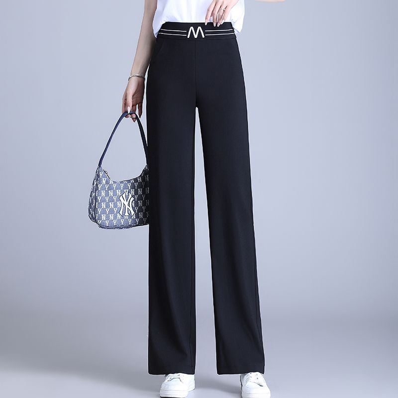 Pantalones de pierna ancha finos y cómodos para mujer, ropa informal de oficina de Color sólido, nueva tendencia de moda con bolsillo, Verano