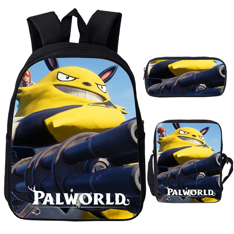 Palworld Cartoon Print Mochila para meninos e meninas, mochilas escolares, impermeável Bookbag, Kids School Bag Pack, Teenager Travel Bag, 3Pcs Set