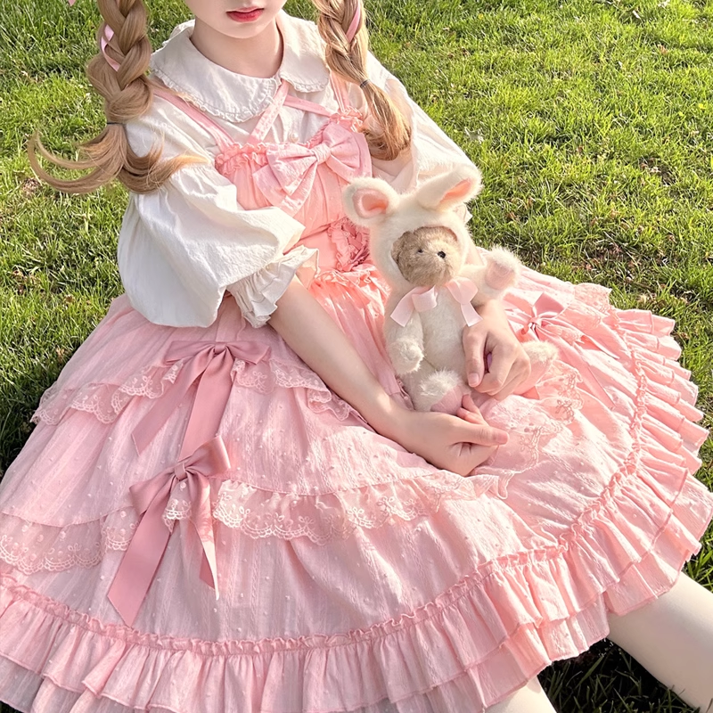 Elegant Summer Lolita Dress JSK Strap Dress Kawaii Bowknot Soft Girl Victorian Princess Tea Party Baby Doll Lolita Dress For Wom