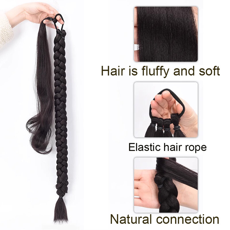 Super Long Wrap Around Jumbo Pre Braided Ponytail Brown  Synthetic Hair Extensions High Temperature Fiber