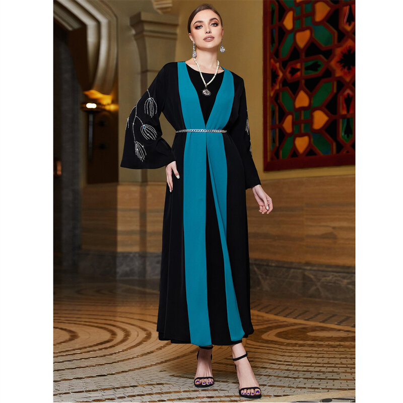 Abaya-Cardigan long et ouvert pour femmes musulmanes, kimono de Turquie, robe arabe de fête de l'Aïd, Jalabiya marocain islamique
