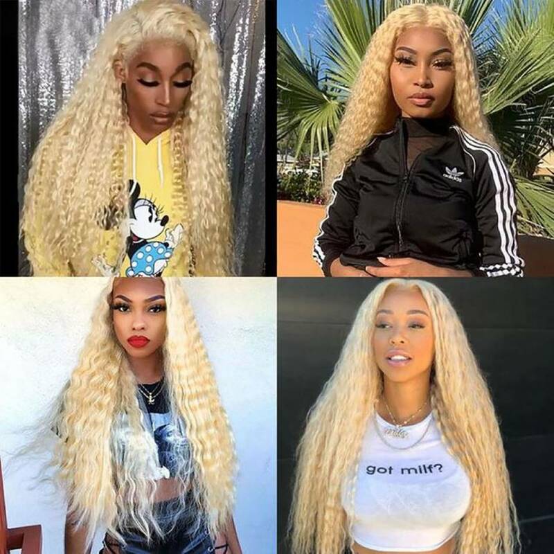 30 Inch 613 honey blonde kinky curly wigs 13x6 HD lace front human hair wig for women choice 200 density glueless water wave wig