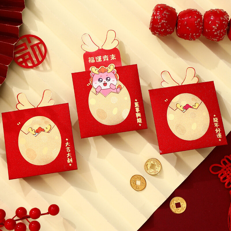 Sacs cadeaux rouges de dessin animé de l'année du dragon 14-bao, enveloppe de dinosaure côtelée, paquet d'argent porte-bonheur, nouvel an, festival du printemps, 2024