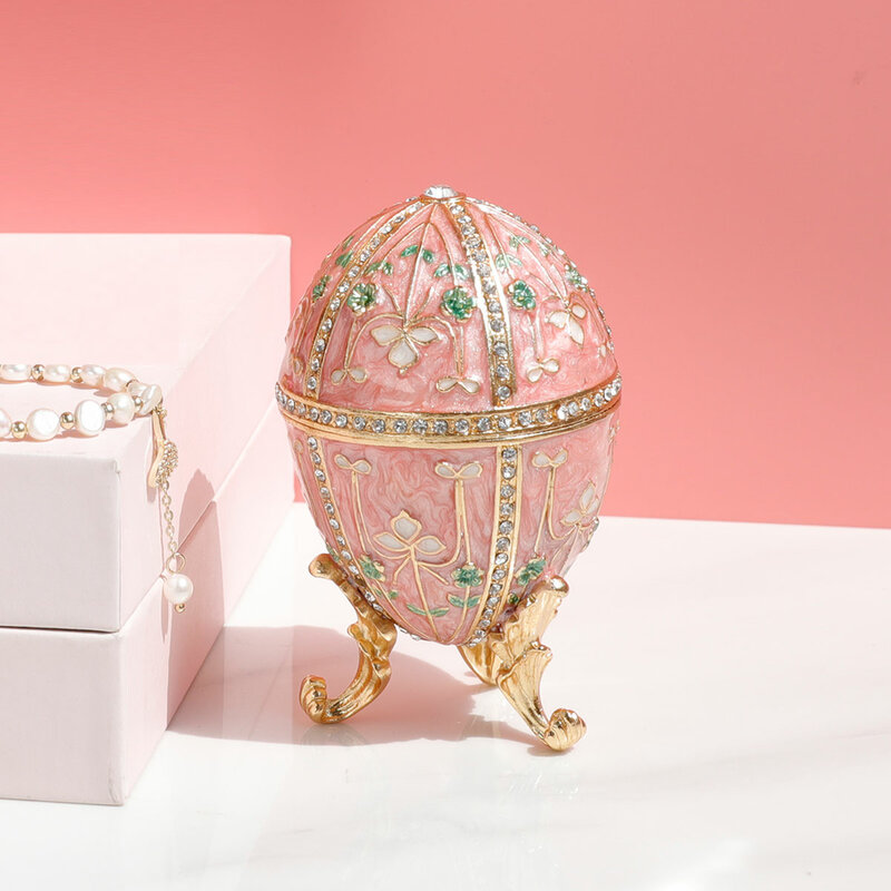 1Pc Faberge Egg Style scatola portagioie smaltata incernierata regalo unico per la decorazione domestica