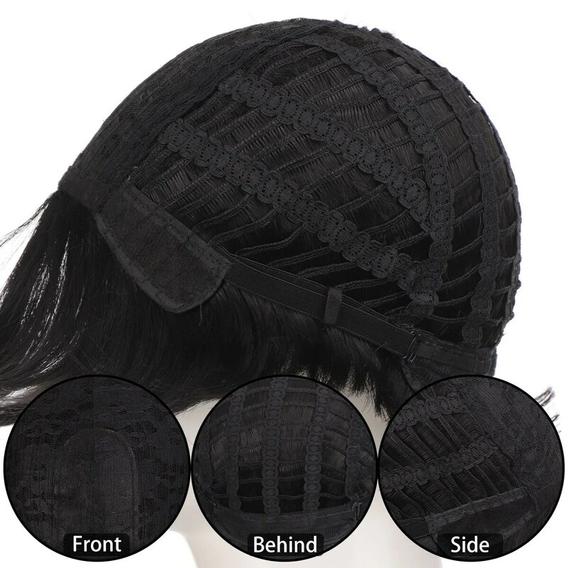 Parrucche sintetiche corte Pixie Cut parrucca nera a strati dritti con frangia soffice per uomo Cosplay capelli resistenti al calore quotidiani