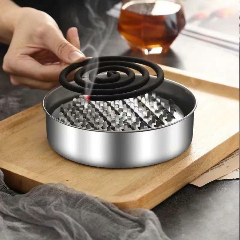 Modern Stainless Steel Round Rack Plate Portable Spiral Cover Mosquito Coil Holder Tray Incense Insect Repellen Candle Holder