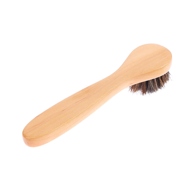Щетка для чистки конского волоса с длинной ручкой, круглая головка, маленькая мягкая щетка для лица из массива дерева для ванной