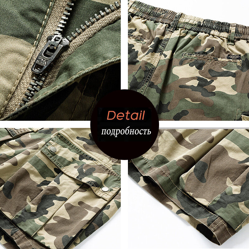 Summer Men Cargo Camouflage Cotton Shorts Mens Casual Multi Pocket Beach Spring Shorts Pants Men Jogger Shorts Male Dropshipping