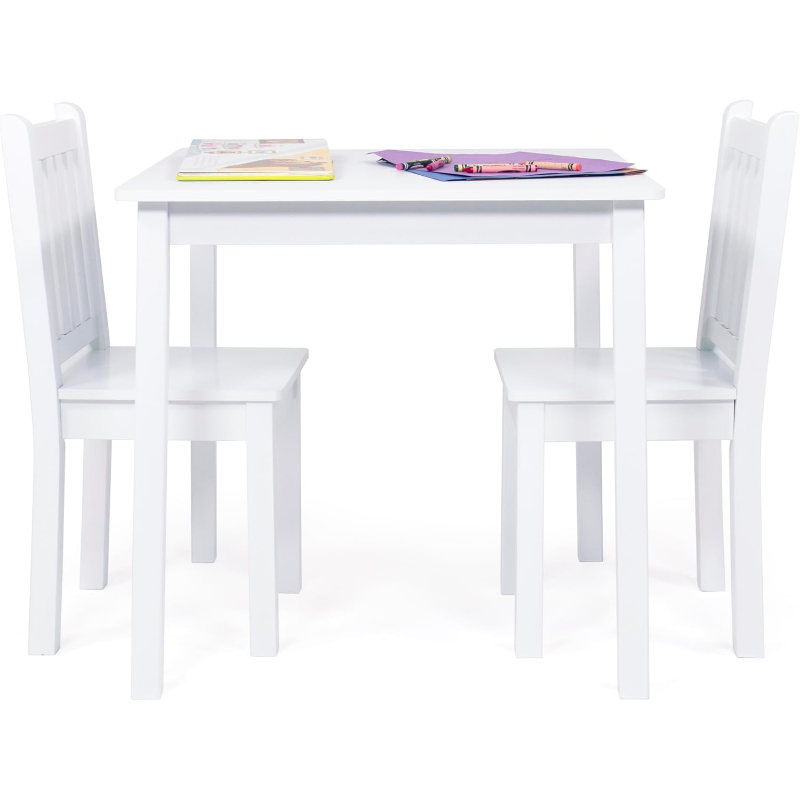 White Kids Wood Square Table and 2 Chairs Set  Children Table and Chair Set