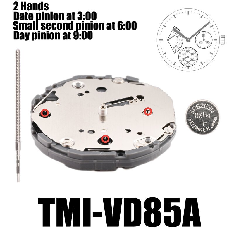 Часовой механизм VD85 Tmi VD85, часовой механизм на 2 руки, многоглазный механизм (день, дата, 24 часа, маленький сек), размер: 10 шт., высота: 3,45 мм