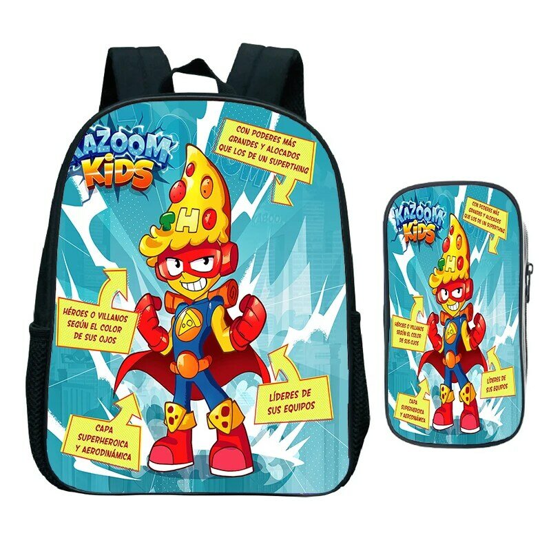 SUPERTHINGS Backpack 2pcs Set Kids School Bags Kindergarten Backpack for Preschool Boys Girls Cartoon Bookbag With Pencil Bag