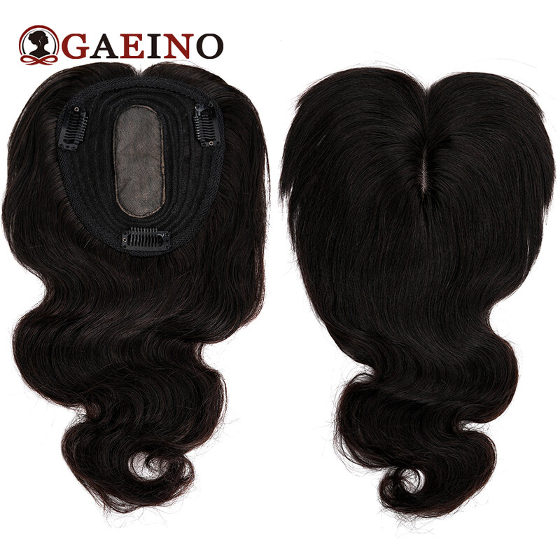 Real Cabelo Humano Topper com Franja para Mulheres, Natural Preto Toupee, Soft Cabelo Toppers, 3 Clipes Hairpieces, 1B #