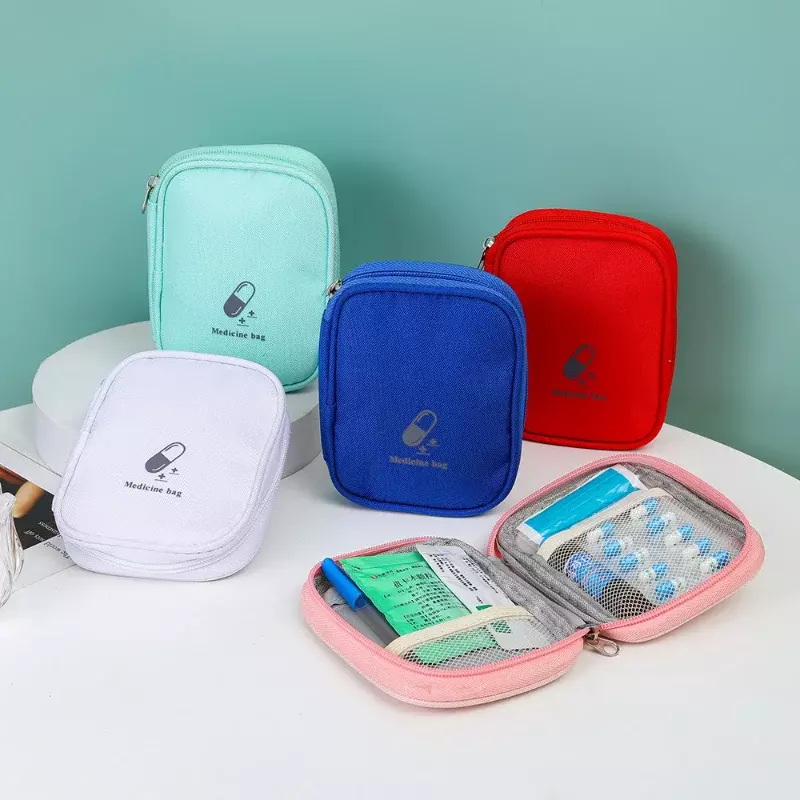 1pc portatile Kit di pronto soccorso all'aperto borsa per pillole medicinali Mini Kit di emergenza Organizer borsa per il trucco delle ragazze