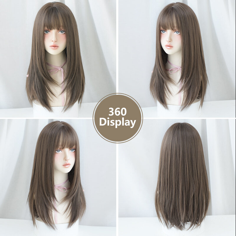 7JHH парики длинные прямые Многослойные крутые коричневые парики для женщин на каждый день высокая плотность синтетические термостойкие волосы парики с аккуратной челкой
