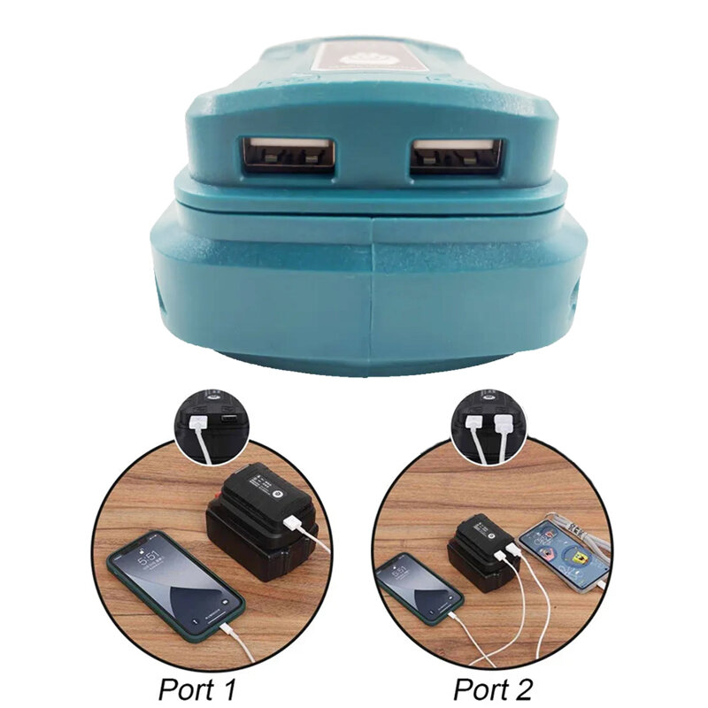 마키타 18V BL1840 BL1850 용, 듀얼 USB 고속 충전 리튬 이온 배터리 어댑터, 휴대용 전원 공급 장치, LED 조명