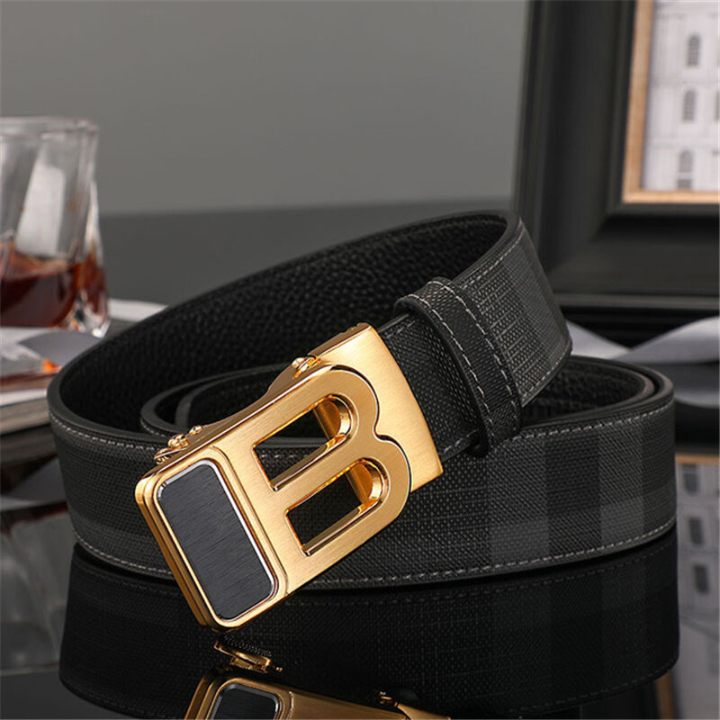 Cinturón de cuero genuino para hombre, de lujo de correa de lona 3,4 cm de ancho, alta calidad, nueva moda, hebilla clásica