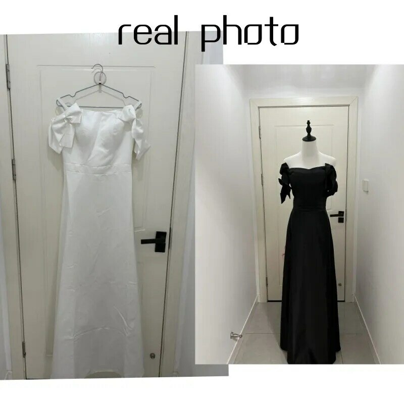 활 소프트 새틴 블랙 롱 이브닝 드레스, 오프숄더 웨딩 원피스, 한국 패션, 2024 신상