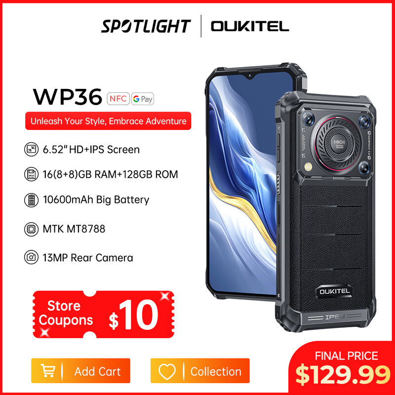 [World Premiere] Oukitel WP36 Rugged Smartphone 10600mAh 6.52" HD+ Cell phone 16GB 128GB Mobile Phone Android 13 13MP Camera