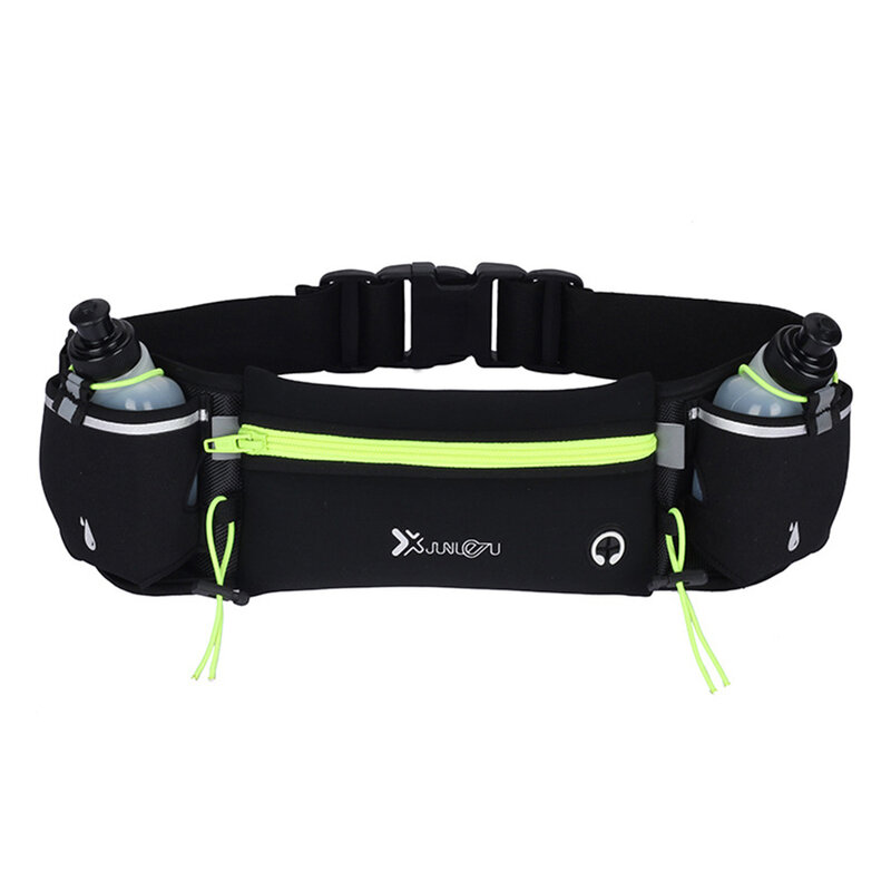 Running Pouch Belt with Bottles Multiple Pockets Running Bags with Reflective Strip Adjustable Strap for Running Hiking Climbing