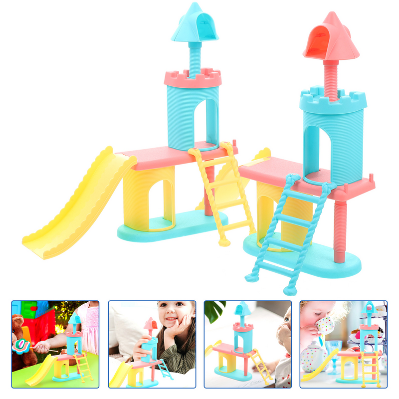 Miniature Slide Modelo Dollhouse Acessórios, Pretend Playset, Toy Decor, Role Play, 2 pcs