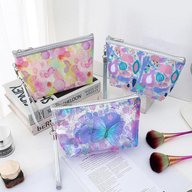 Clear PVC Cosmetic Bag Women Printed Make Up Pouch Zipper Travel Wash Toiletry Storage Organizer Waterproof  Makeup Beauty Case