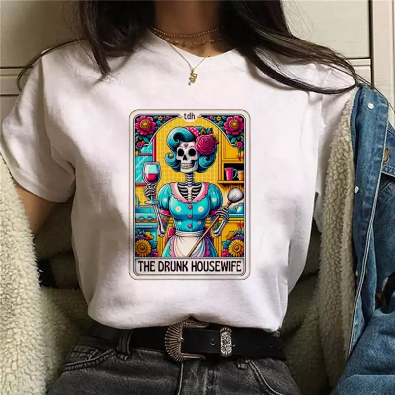 The Drunk Housewife Tarot Brand T-Shirt Women's Printed O-Neck Short Sleeve New Top Printed Style Cartoon Trendy Versatile T-Shi
