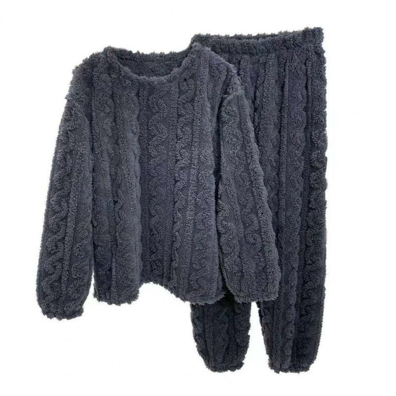 Conjunto pijama de pelúcia quente, pulôver e calça elegantes e confortáveis, pijamas de 2 peças, outono e inverno, 1 conjunto