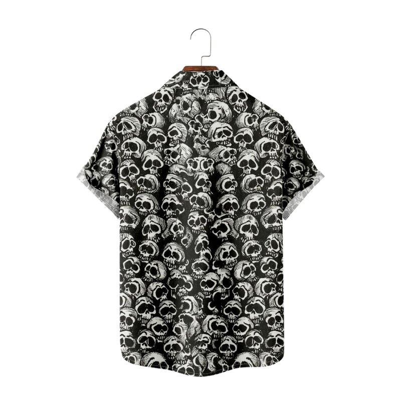 Casual Hawaiian Shirt Short Sleeve Shirt For Man Hiphop Skull Harajuku Y2k Fashion Gothic Streetwear Cozy Beach Clothes