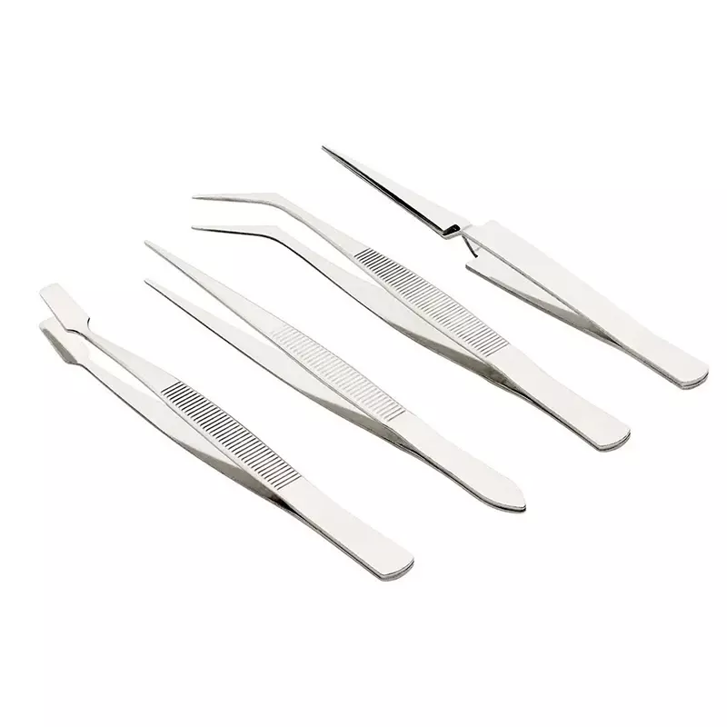 Multipurpose 4 Different Pieces Self Closing Bent Tips Straight Tip Spade Head Stainless Steel Pick Up Tweezers For Jewelry
