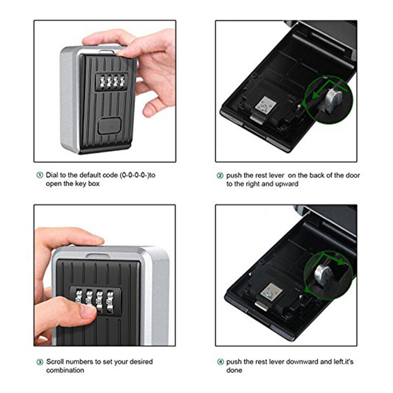 Lock Box 4 Digit Combination Waterproof Box Aluminum Alloy Weather Resistant Key Hider With Resettable Code Key Storage Wall Mou