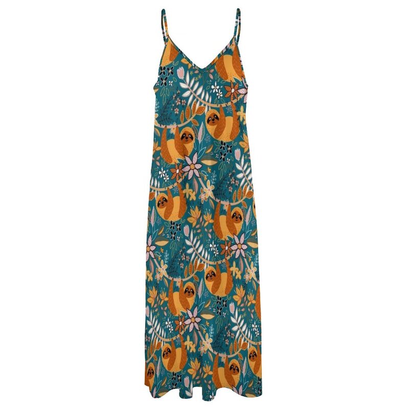 Happy Boho Sloth Floral Sleeveless Dress summer woman dress 2023 elegant and pretty women's dresses