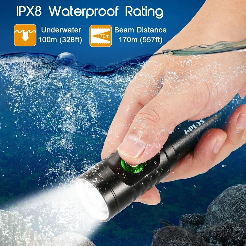 AliExpress-collectie APLOS AP01 1050 lumen duikzaklamp XM-L2 5000k LED-duiklicht, IPX8 waterdicht onderwater 100m