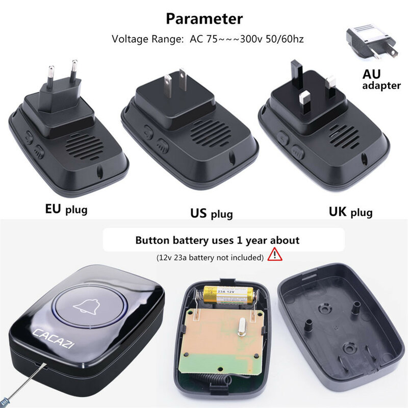 Wireless Doorbell IP44 Waterproof 60 Chime 110DB 300M Remote EU UK US Smart Door Bell Smart Home Welcome Doorbell