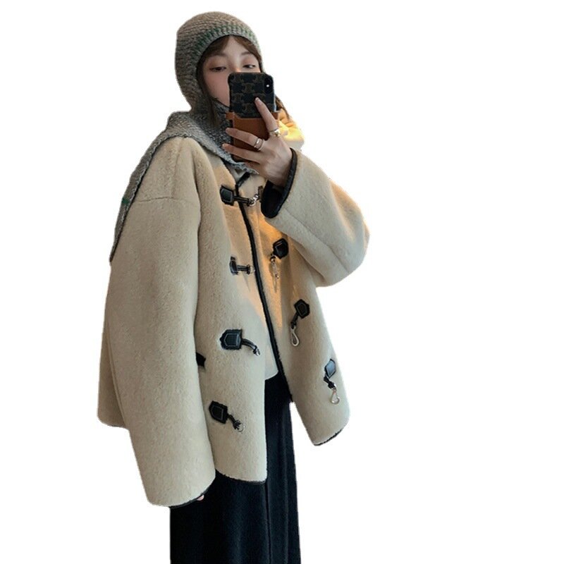 Пальто женское из натурального меха, Толстая теплая элегантная свободная шуба из натуральной шерсти, большие размеры, E634