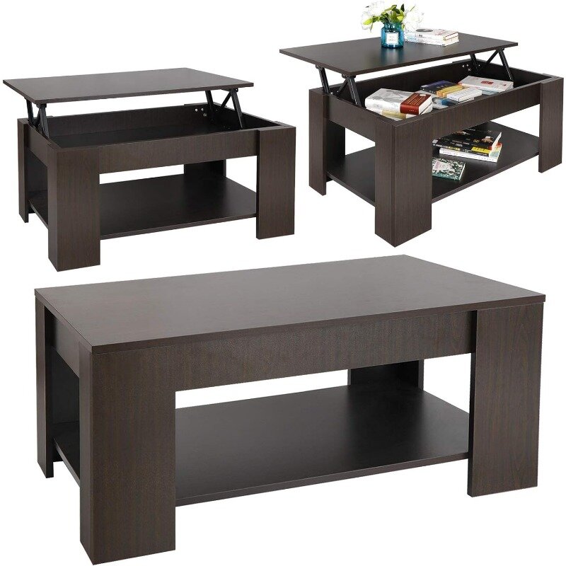 Levante a mesa de café superior com compartimento oculto, mesa pop-up de armazenamento para recepção da sala de estar, prateleiras modernas