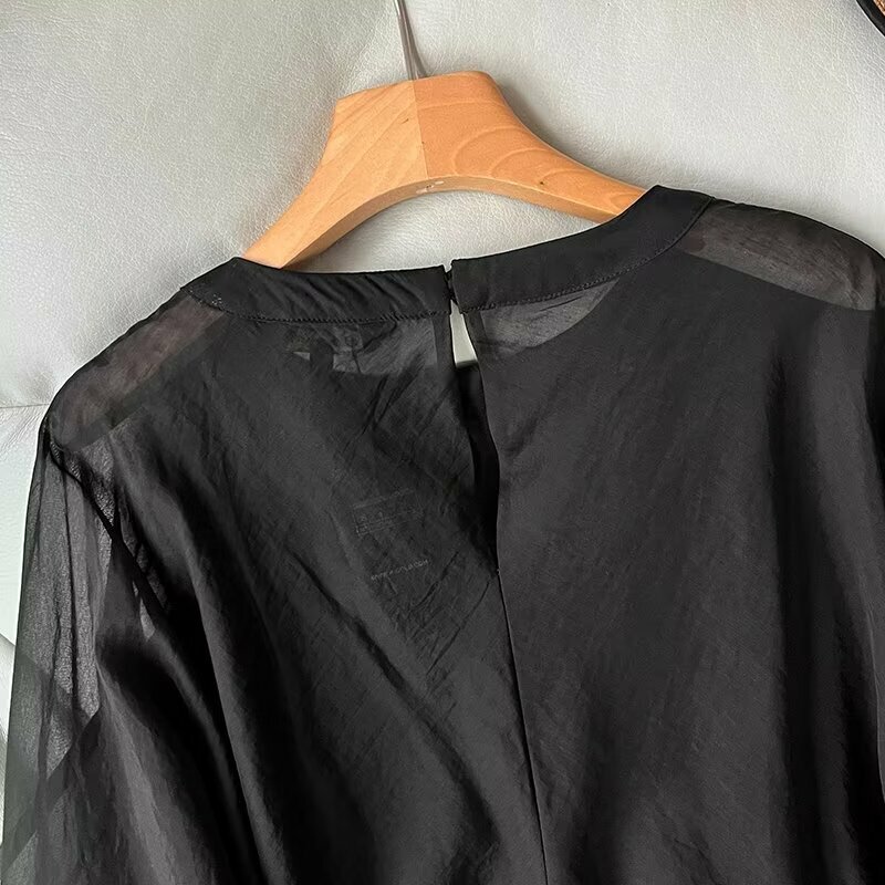 Withered Minimalist Fashion Women's Shirt Blouse Women Perspective Elegant Black Pullover Top