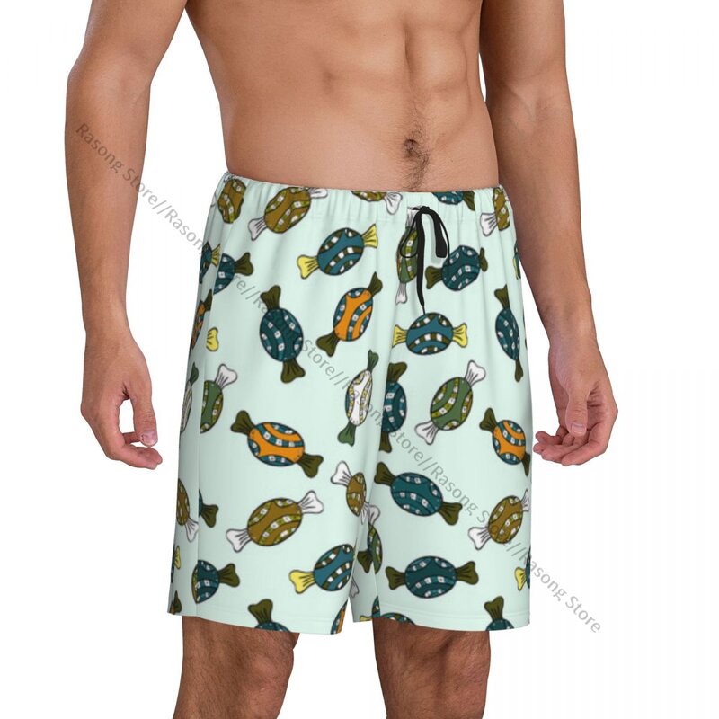 Calça colorida de sono curta masculina, pijama doce ilustração doce