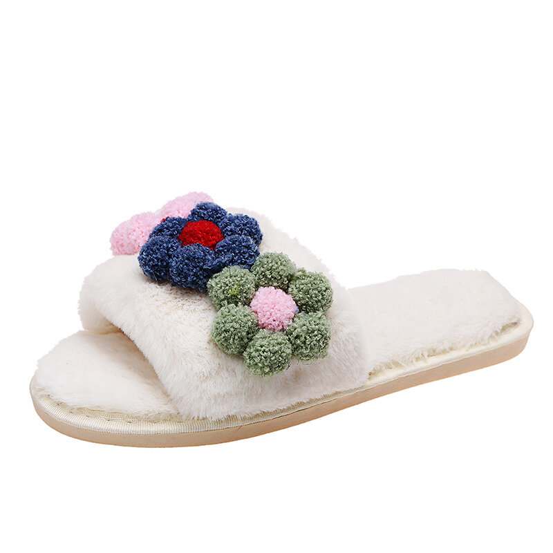 Wiosenne damskie zimowe domowe futrzane kapcie antypoślizgowe Casual mieszkania wewnętrzne buty podłogowe damskie klapki japonki ciepłe buty jednolite kolory