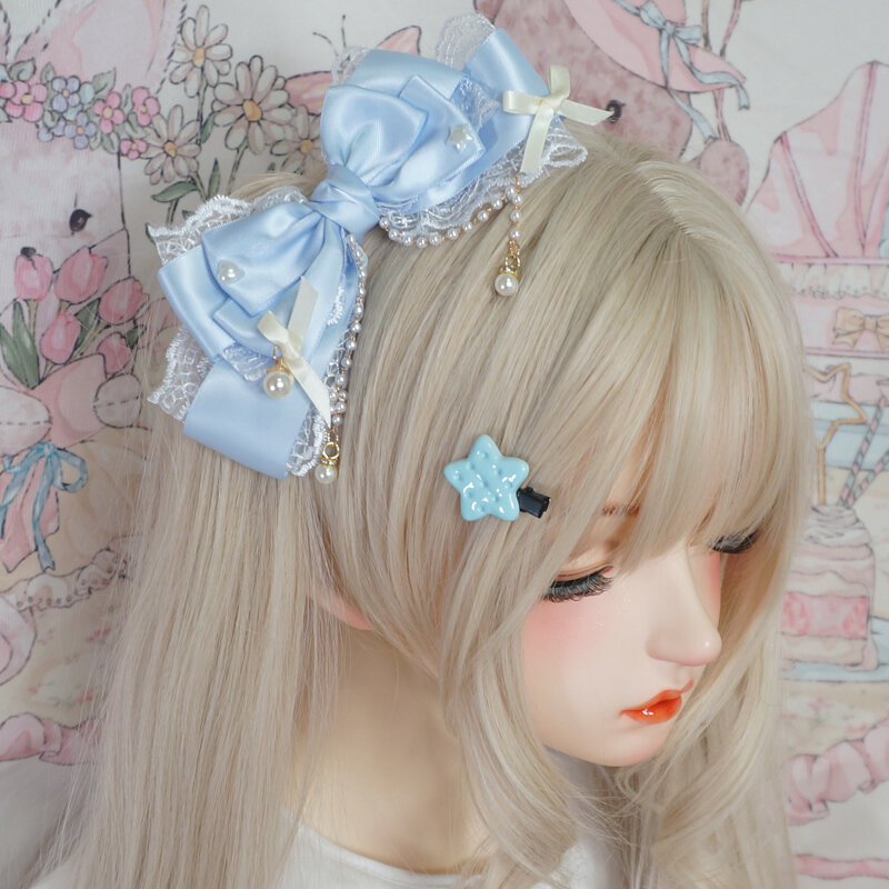 Lolita headpiece large lace bow pearl pink KC cute princess headwear lolita hair clip lolita accessories