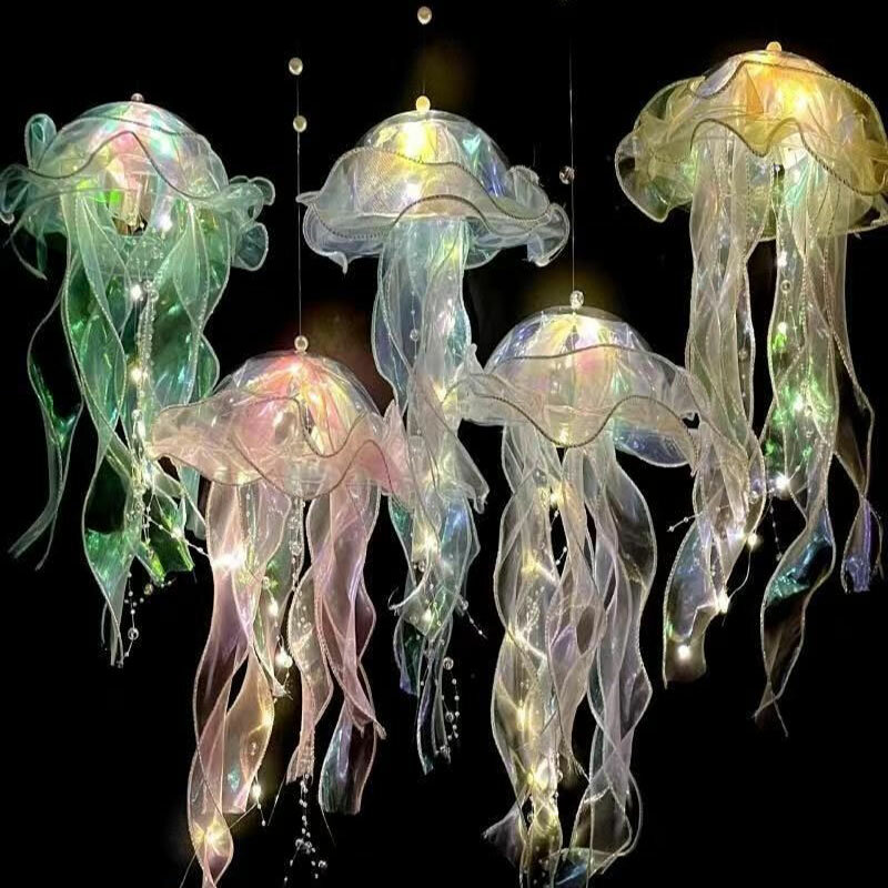 Lámpara de Medusa portátil para niños, linterna colgante para dormitorio, luz nocturna debajo del mar, colorida, sirena, Océano, fiesta, decoración del hogar