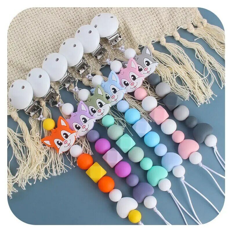 Fox Pacifier Chain Clip Cat Dummy Nipples Holder Clips Babies Silicone Teething Chain Toy For Cute Baby Shower Gift